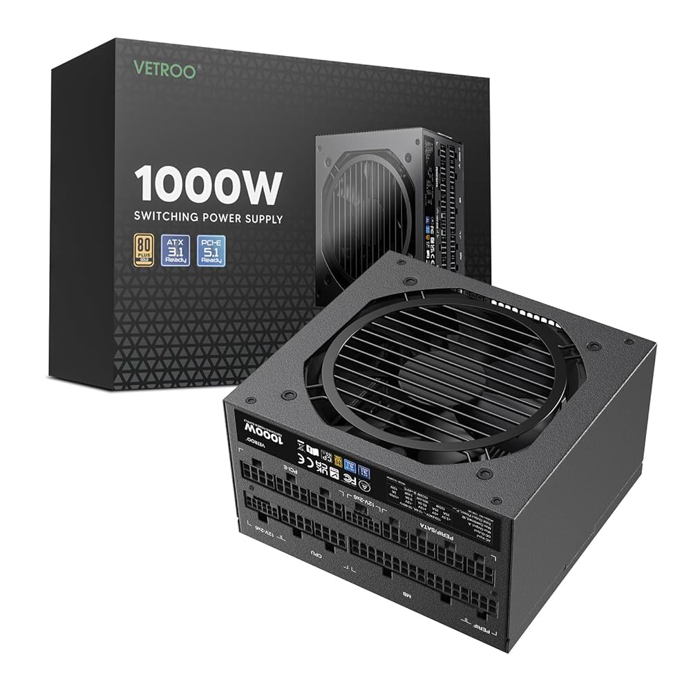VETROO 1000W ATX3.0 電源ユニット Amazon | Vetroo 1000W電源ATX 3.0 ReadyダブルPCIe 5.0, 80